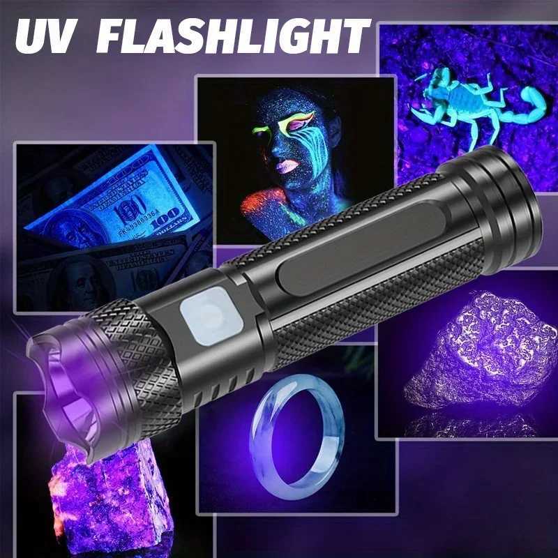 UV Flashlight Black Light USB Rechargeable 365nm Blacklight Mini Woods Lamp Handheld Powerful LED Ultraviolet Lights Flashlight C251122