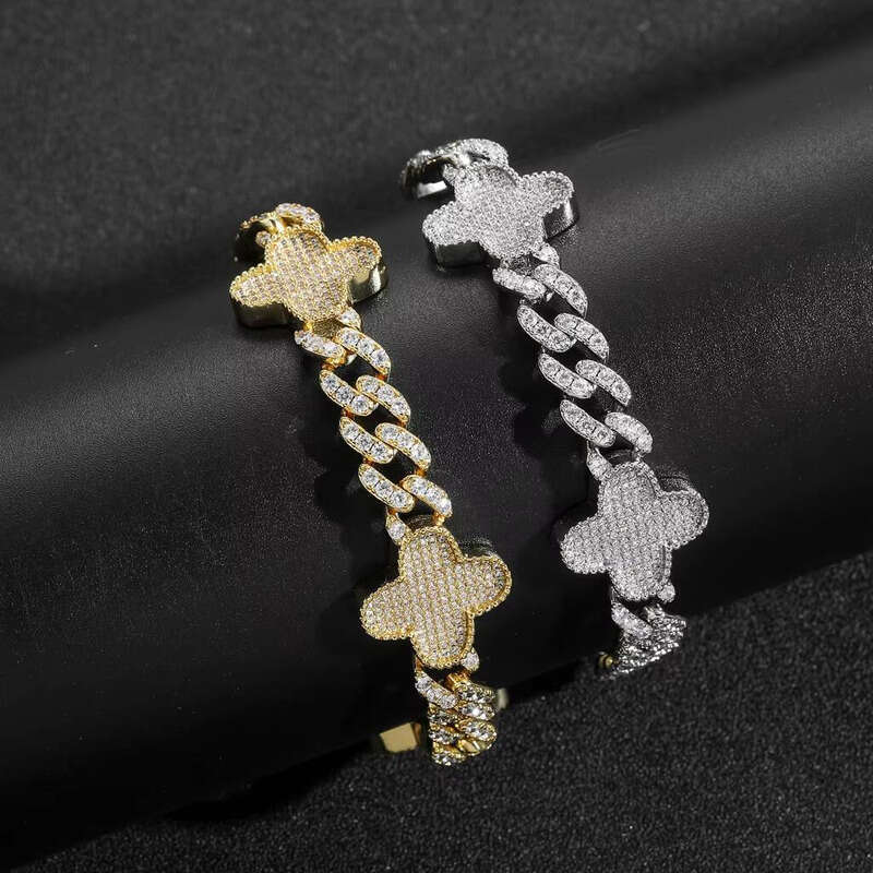 Fashion 8mm Jewelry Cuban Bracelet Men Hip Hop Iced Out 5A moissanite Lucky Clover Necklace for Women