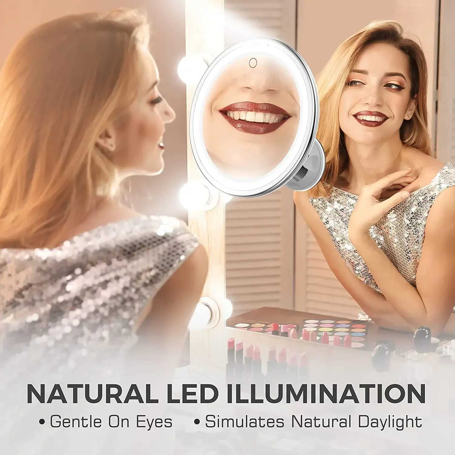 Flexible 10x Magnifying Vanity Mirror with Lights Touch Screen Lighting Dressing Makeup Lamp Bottom Sucker Portable Design LED M251122