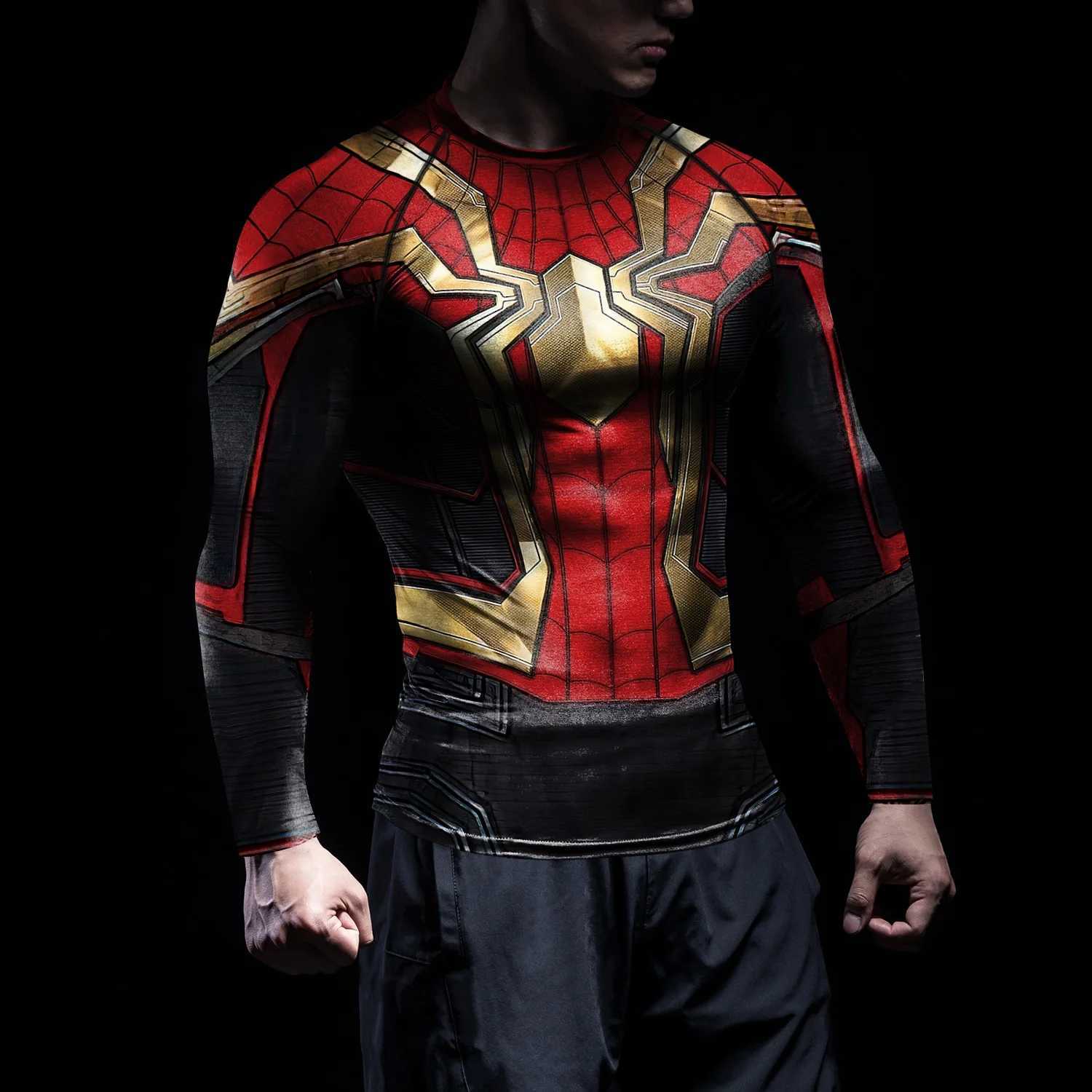 NADANBAO Rash Guards compression shirt mens role-playing superhero spider pattern printing exercise long sleeved top fitness sportswear W250422