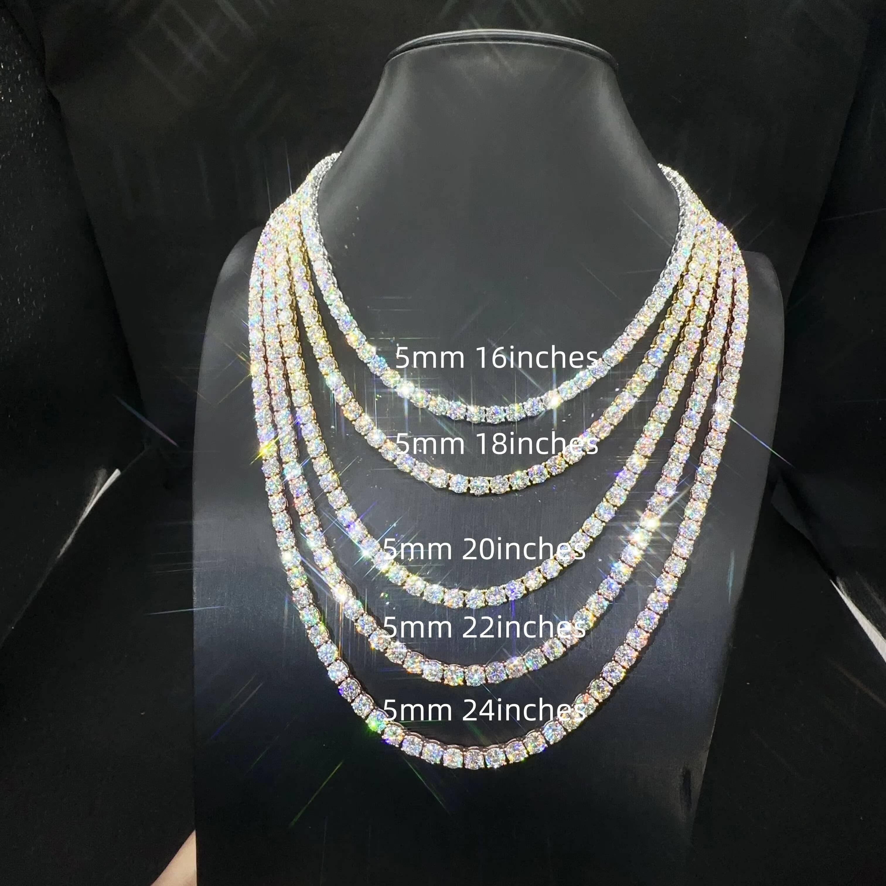 5mm 925 Sterling Silver Tennis VVS Moissanite Lab Diamond Fine Jewelry Hip Hop Tennis Chain Bracelet Necklace