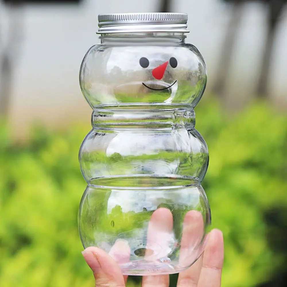 10pcs 500ML Cute Snowman Cold Drink Juice Cup Sweet Jar Box Thick Plastic Christmas Candy Jars Snacks Storage Bottle With Lids X251122