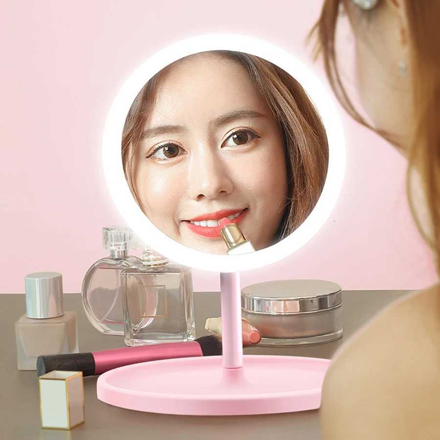 Foldable Portable LED Makeup Mirror 3 Lighting Modes Touch Dimmable Table Lamp USB Recharge Fill Light Mirror Light with Tray M251122