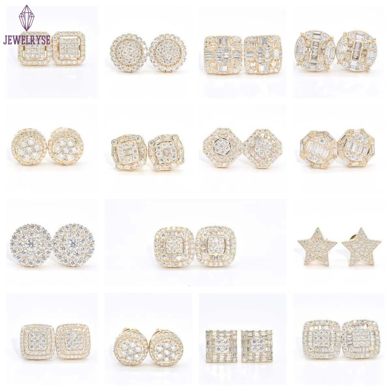 Stud Wholesale Vvs Diamond Earring Factory Price 10k 14k 18k Solid Gold Round Brilliant Cut Moissanite Hoop Stud Earrings Men Women