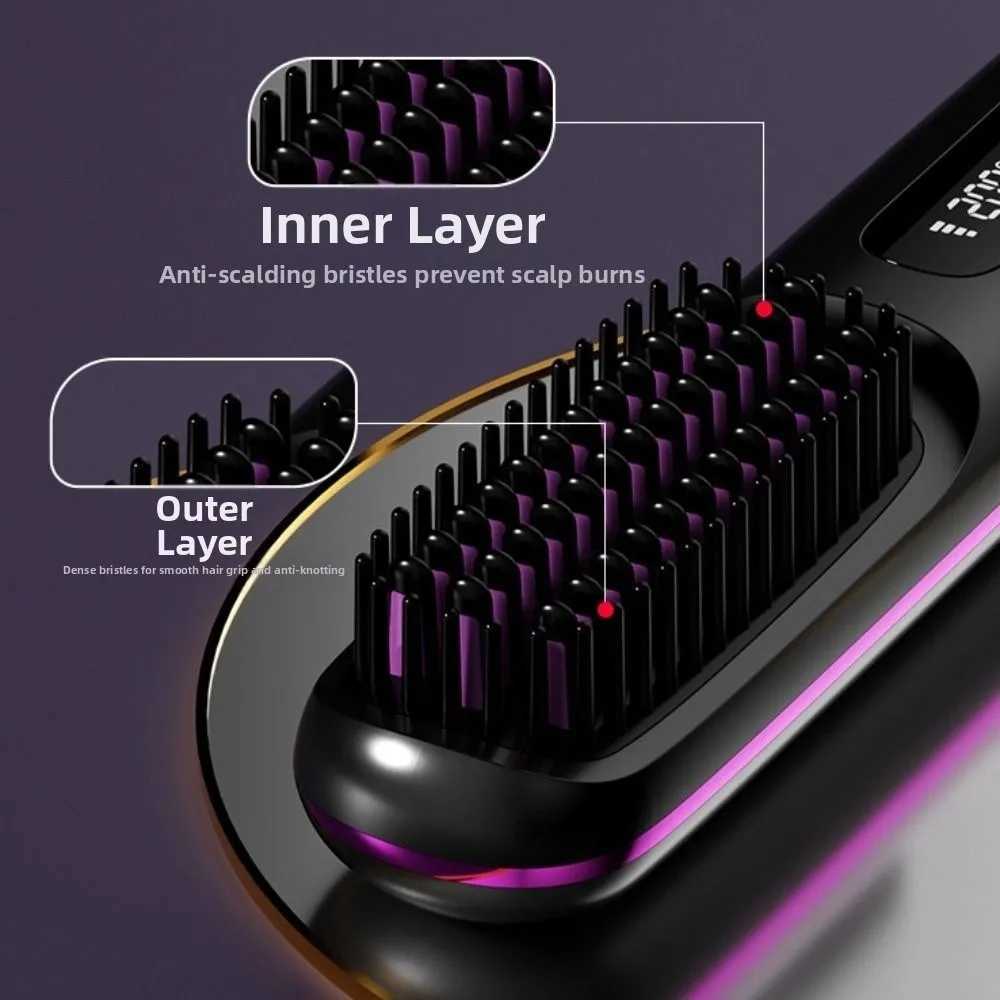 3 Temperature Settings Electric Hair Straightener Brush Anti-Scald Protection Dual-Function Operation Negative Ion Styling ToolT251122