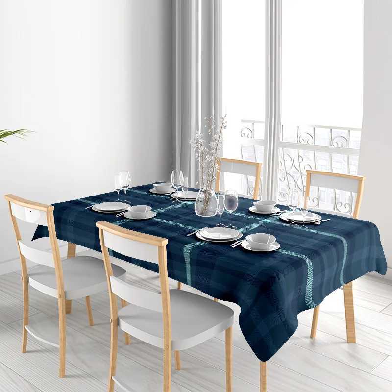 Modern Plaid Pattern Dining Tablecloth Navy Blue Herringbone Table Cover for Home Decor Kitchen Dining Room 150x240cm C251122