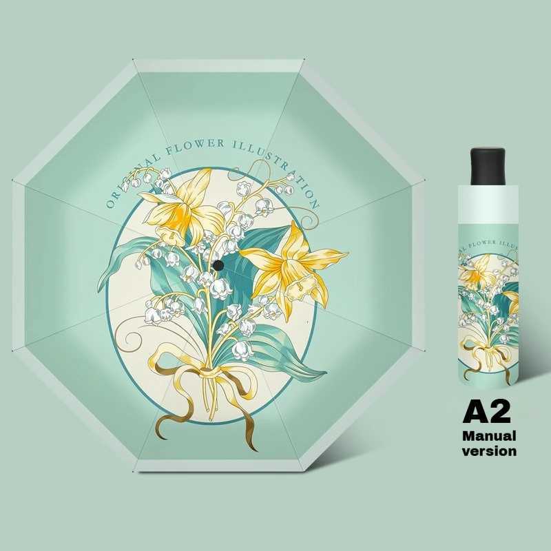 Automatic Folding UV Protection UPF50 Black Pongee Umbrella - Chic All-Weather Sun Rain DesignM251122