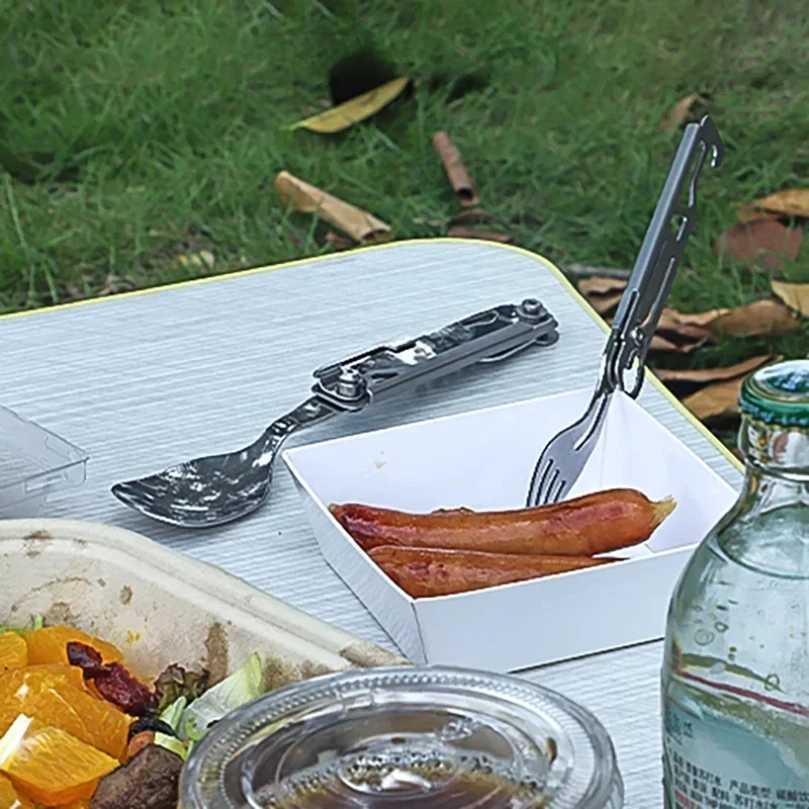 Outdoor Tableware Multifunction Portable Knife Fork Spoon Bottle Opener Foldable Cutlery Camping Equipment J251121