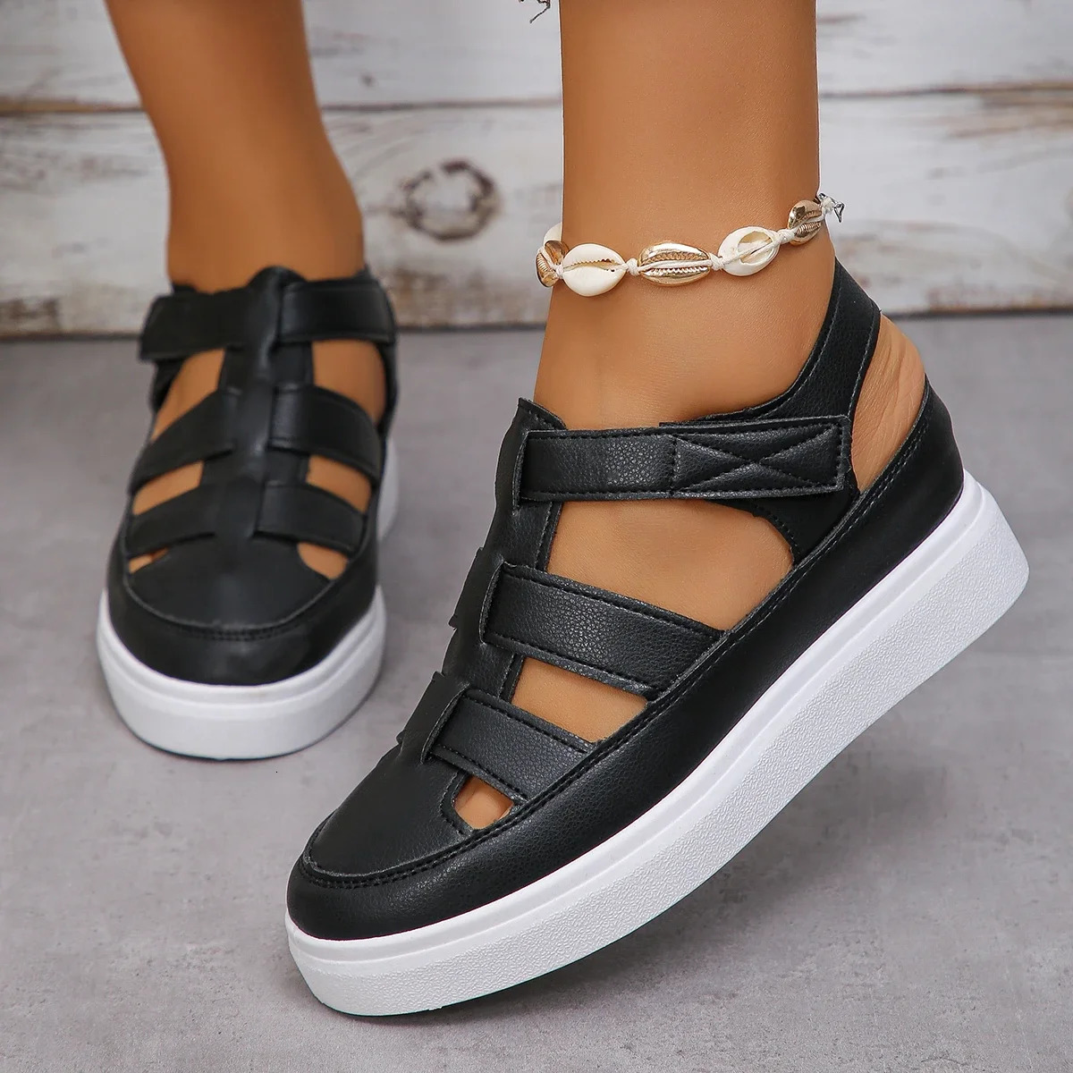 Womens Sandals Summer Wedge High Heels Platform Hollow Gladiator Thick Bottom 250421BJ - view 7