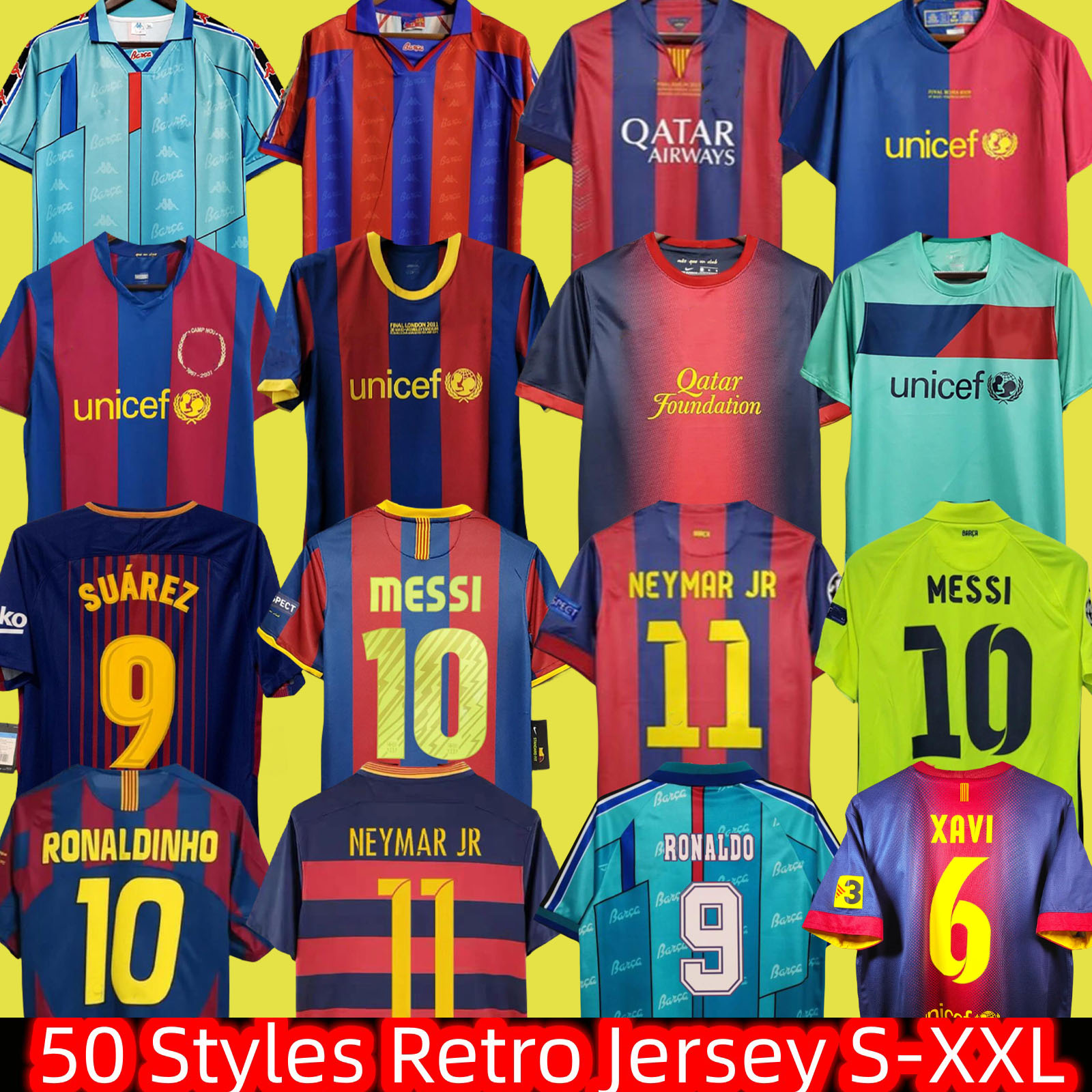 Retro BarcelonaSoccer Jersey 96 97 98 99 00 05 06 07 08 09 10 11 14 15 MessiS Neymar SUAREZ Ronaldinho A.iniesta Xavi Rivaldo Football Shirts Henry A Iniesta Eto'o PUYOL