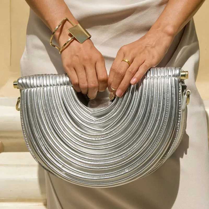 Noodle Half Moon Handbag Evening Clutch Purses For Women Golden Crossbody Bag Wedding Dinner Party Luxury Designer Wedding K251121