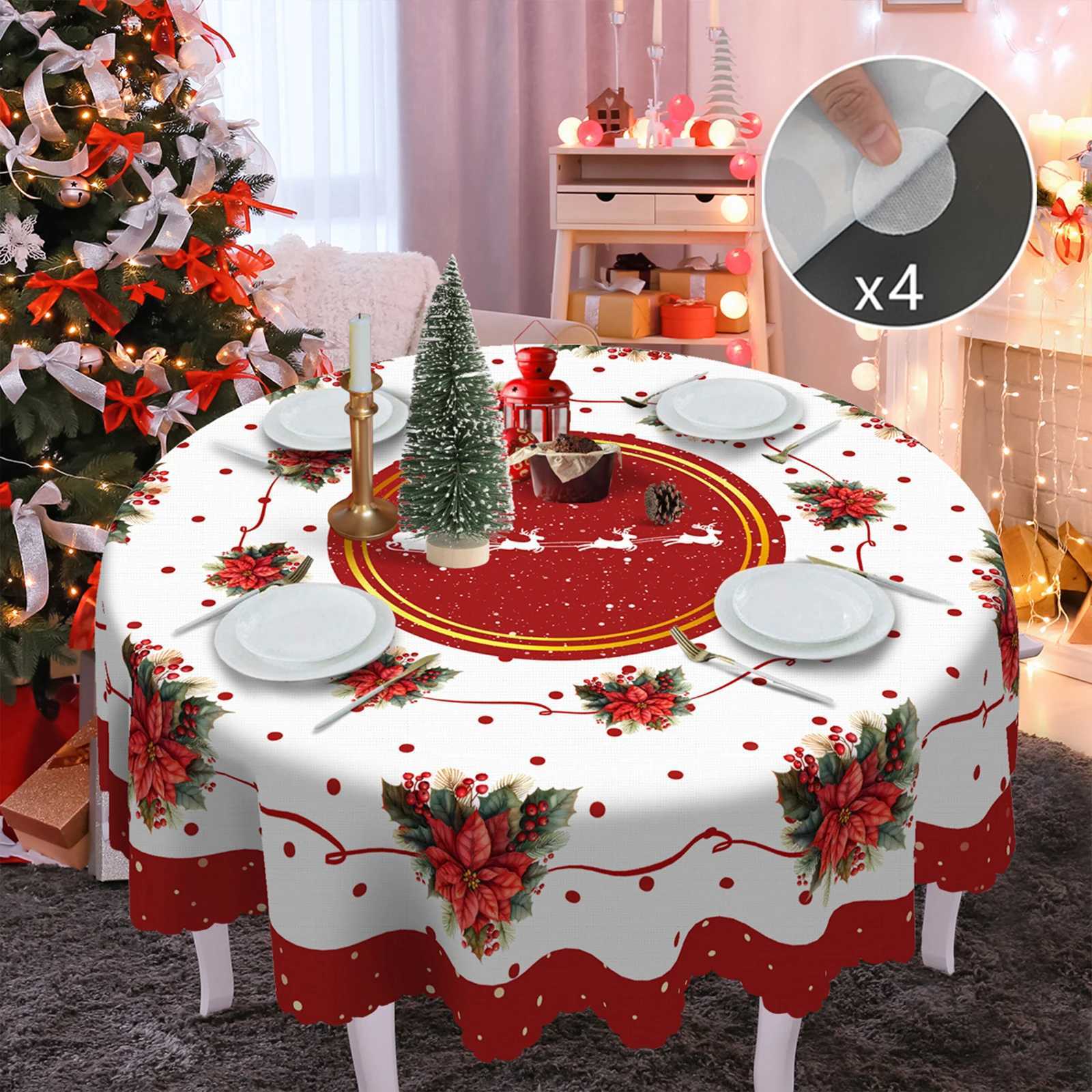 1 Piece Merry Christmas Red Ribbon Bouquet Tablecloth Elk Santa Claus Table Cover Holiday Tablecloth Tablecloth Home Decoration Christmas Decorations 