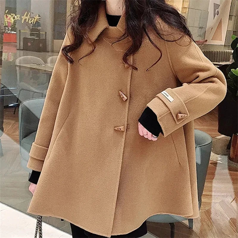 Women Double Sided Cashmere Jacket Autumn Winter Ladies Fashion Short Cloak Woolen Coat Female Leisure Loose Wool Blend Outwear 251112