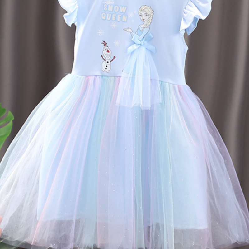 DISNEY infant designer clothes summer clothes Frozen dress for girls Summer children's skirt Puff-sleeve princess Elsa Skirt Netting Princess Dre