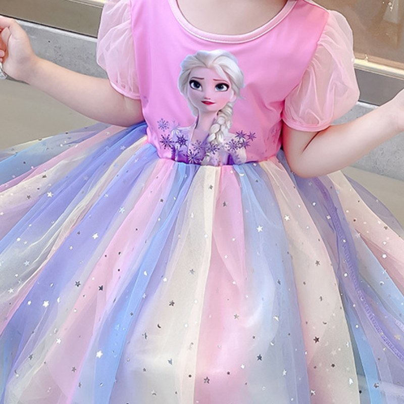 DISNEY Baby clothes kids designer clothes girls' dresses short-sleeved dress baby girls Elsa Princess baby girls summer rainbow mesh Summer Child