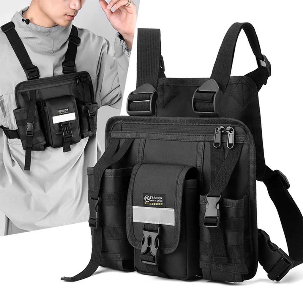 New tactical function package mens outdoor hiking casual vest bag with adjustable shoulder straps Spacious durable tactical chest bagC250421