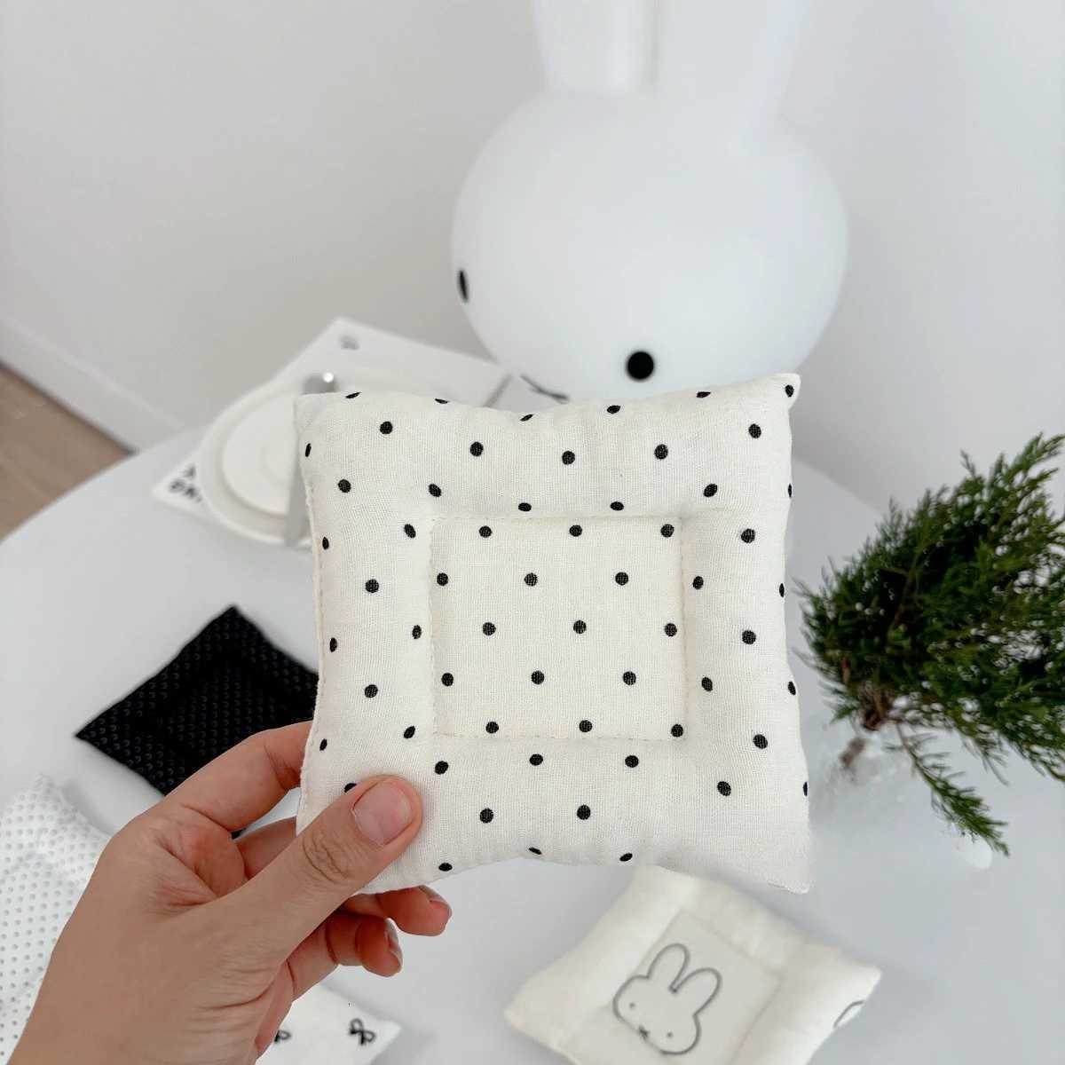 Black and white polka dot bow clip cotton coaster multi-color photography prop square insulation pad desktop decoration C251122