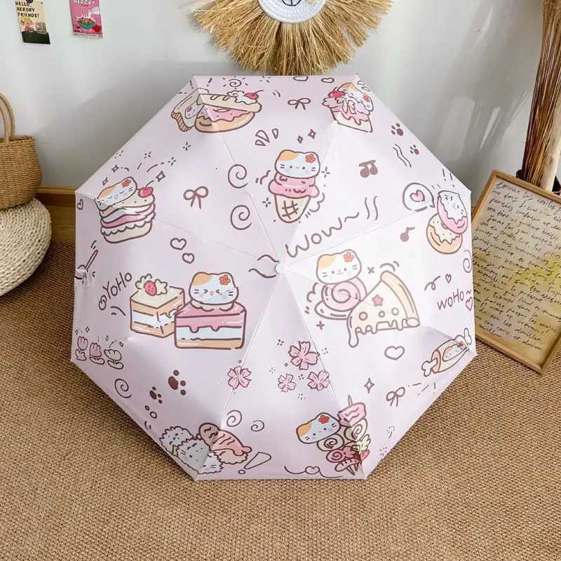 Cute Sun Proof Fully Auto Open Sun Rain Umbrella Fold Black Glue Student Anti UV Dual Use Sun Shade Umbrella Sun UmbrellaM251122