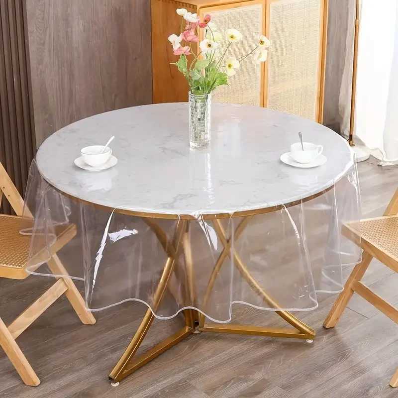 Transparent round plastic tablecloth protective sleeve waterproof and oil proof PEVA tablecloth C251122