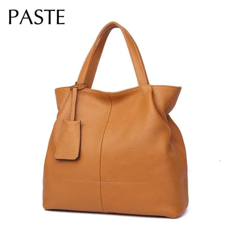 Simple Top Quality Tote Bag Grey Real Genuine Leather Women Handbag Soft Big Solid Color Female Shoulder Bags Bag