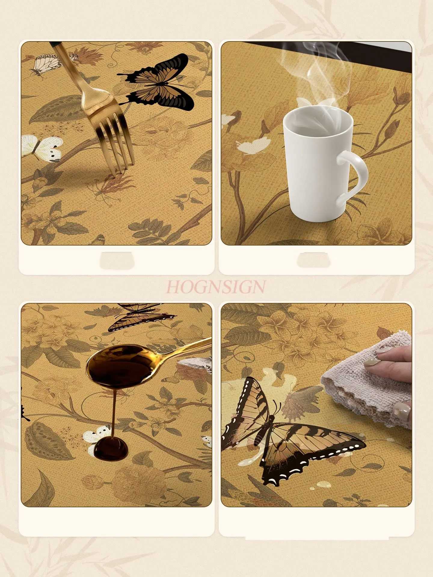 1pcs New Chinese style rectangular waterproof oil resistant and washable tablecloth with high-end desk leather cushion C251122