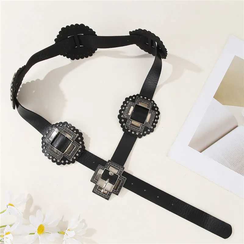 European and American Vintage Street Fashion Hollow Ring PU Leather Splicing Feature Waist Belt Versatile Nail Bead Women Belt J251122