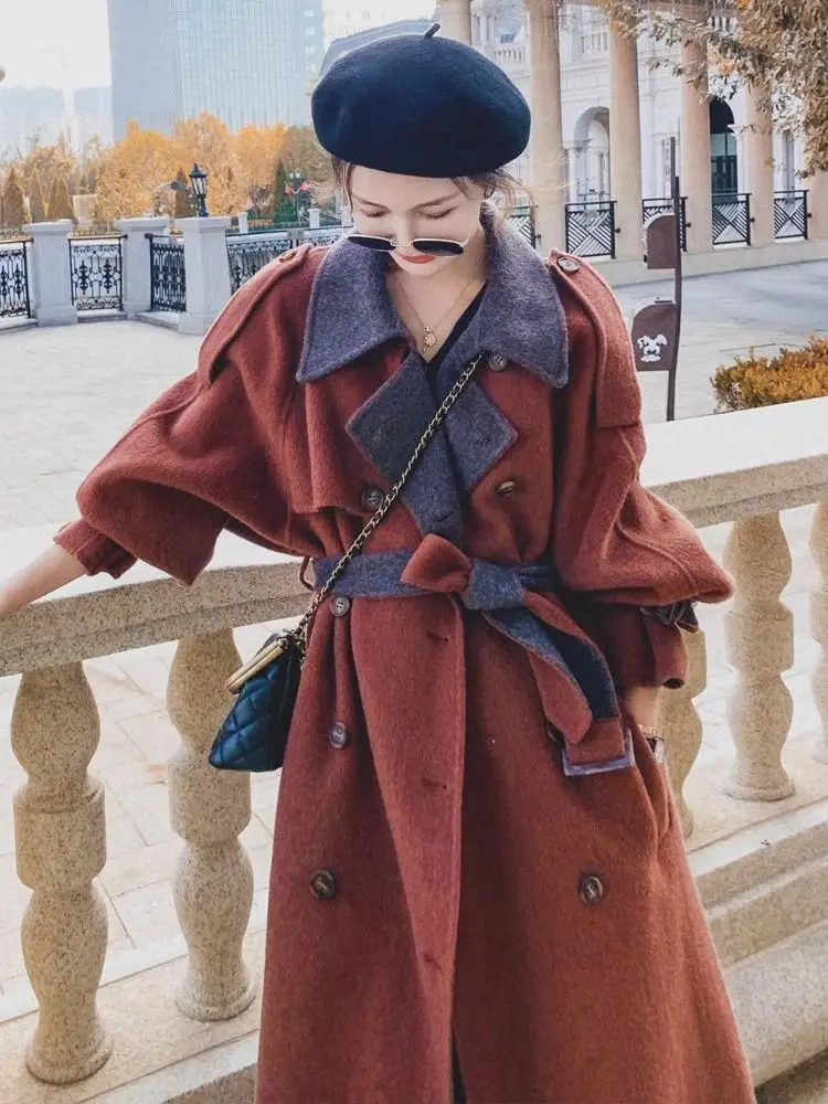 Fashionable British Style Medium Long Woolen Coat For WomenS Winter Korean Version Loose And Thick Suit 251112