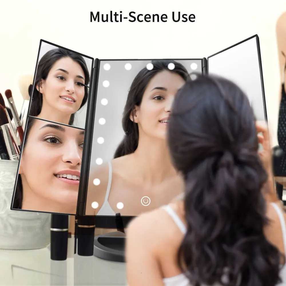LED Light Makeup Mirror Foldable Touch Dimming Beauty Makeup Mirror 10 Times Magnification Round Mirror USB Square Desktop M251122
