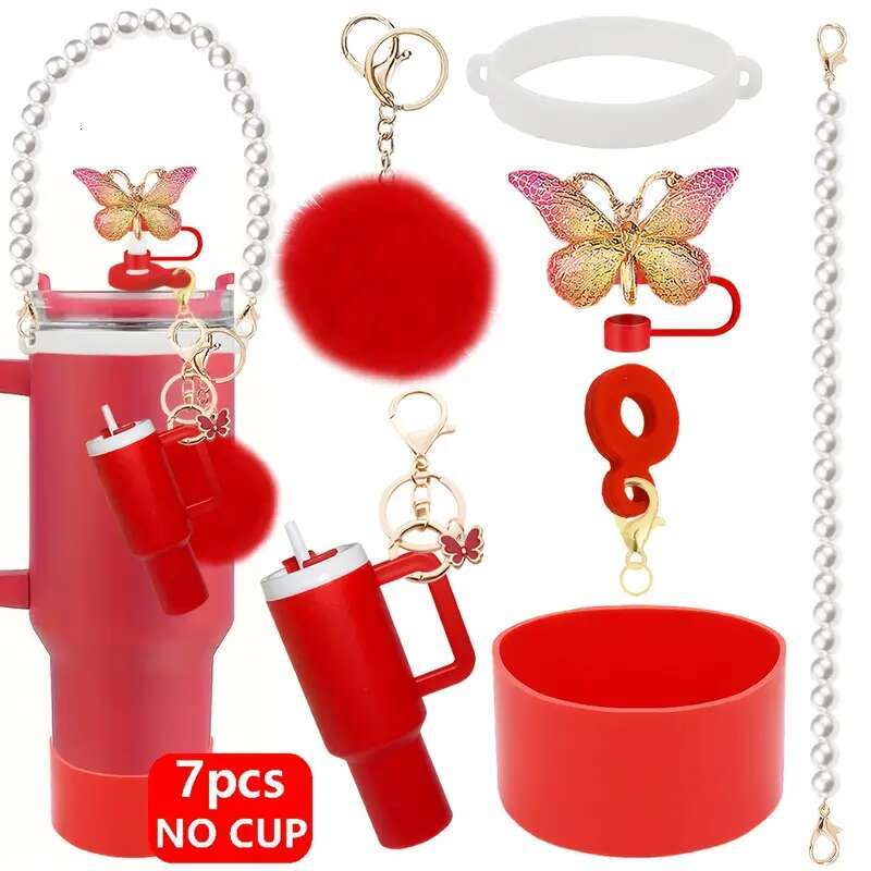 Accessories Stanley Cup 30oz 40oz,pearl Hairball Decorations for Stanley, Including Silicone Straw Cover Cap and Boot, Spill Proof Stopper, Handle Cha
