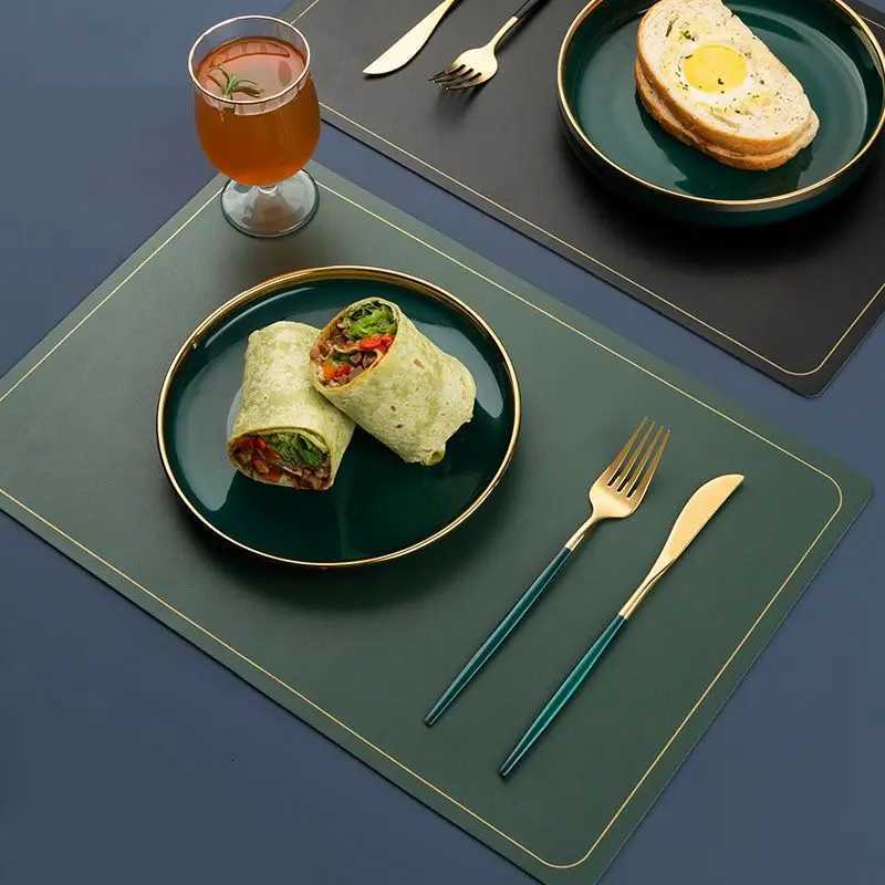 Nordic Light Luxury Style Leather Gold Edge Dining Table Mat Non-slip Placemat Set In Kitchen Accessories Cup Coaster Wine Pad C251122