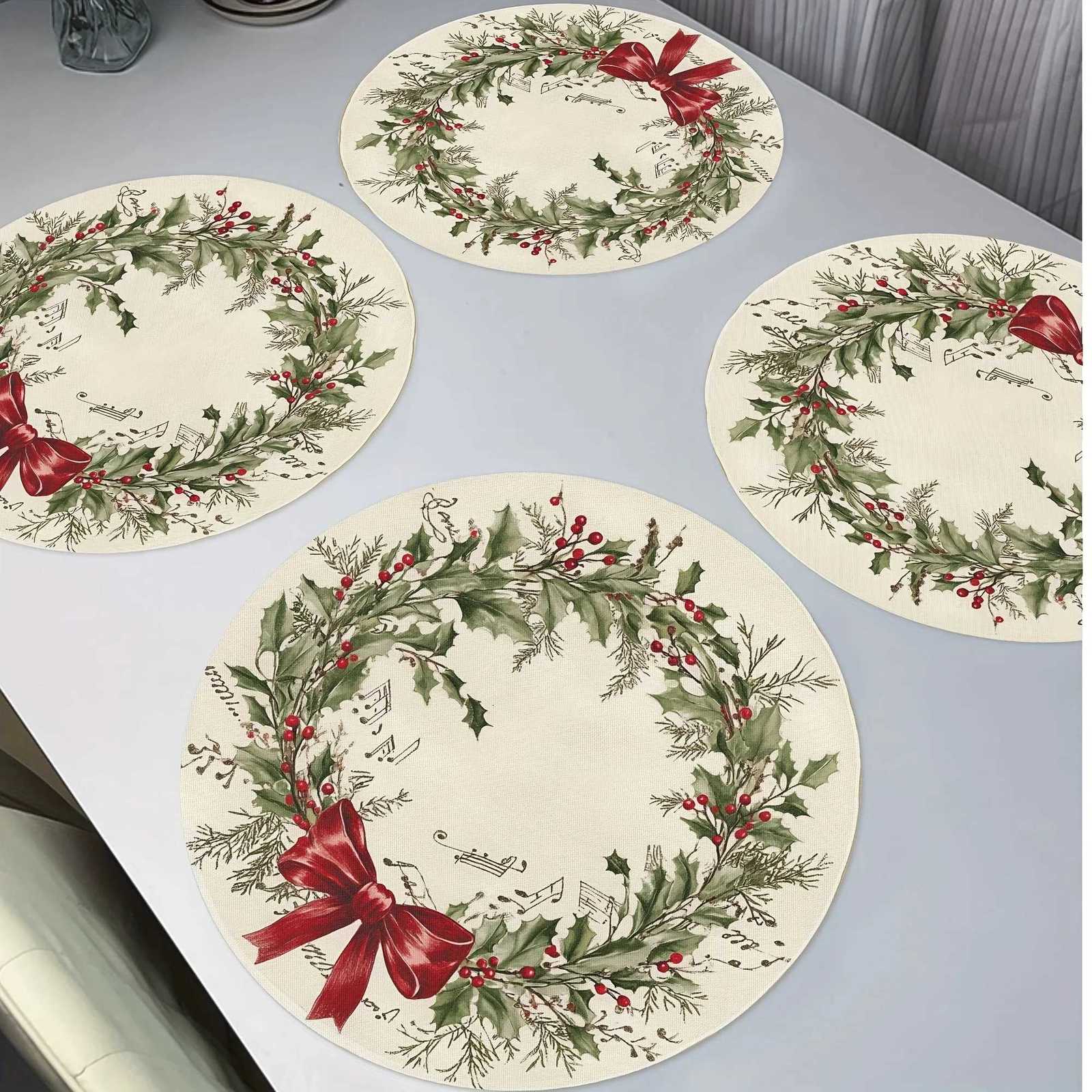 VIKAMA4/6/8/10Christmas Vintage Placemats Kitchen Table Mats Festive Placemats Waterproof Coasters Coffee Mats Home Decor C251122