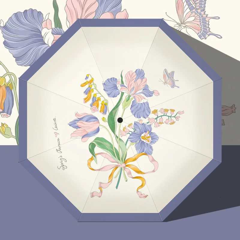 Automatic Folding UV Protection UPF50 Black Pongee Umbrella - Chic All-Weather Sun Rain DesignM251122