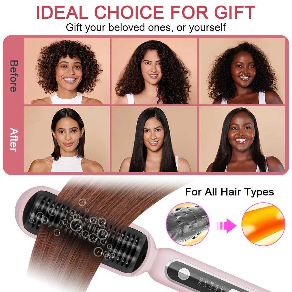 New Design Negative Ion Hair Straightener Hot Comb Hair Care Anti-Scalding Electric Straightening Curly Brush For All HairstyleT251122