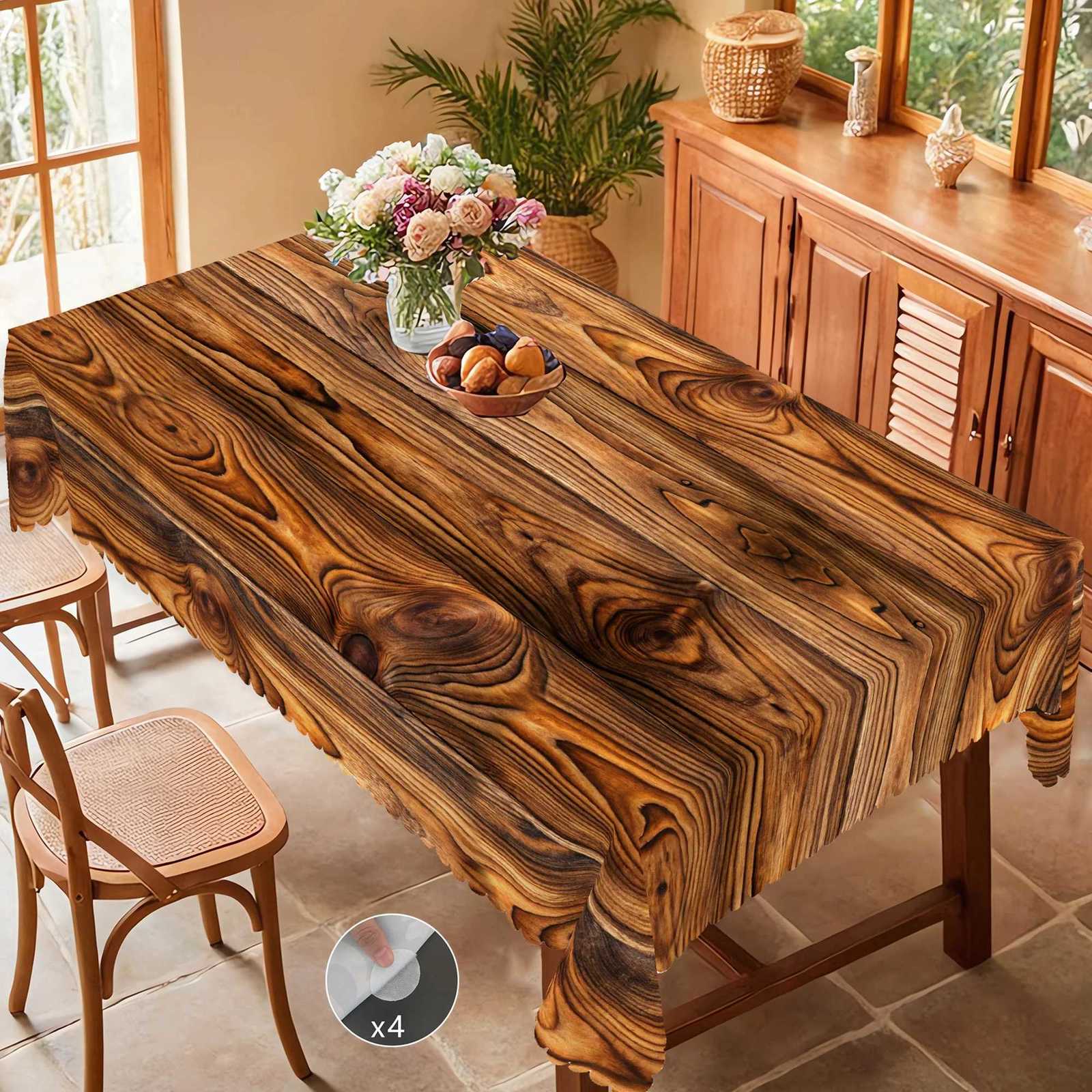 1 Piece of Retro Country Farmhouse Style Printed Tablecloth Wooden Pattern Design Suitable for Camping Style Picnic Holiday Party Garden Birthday Part