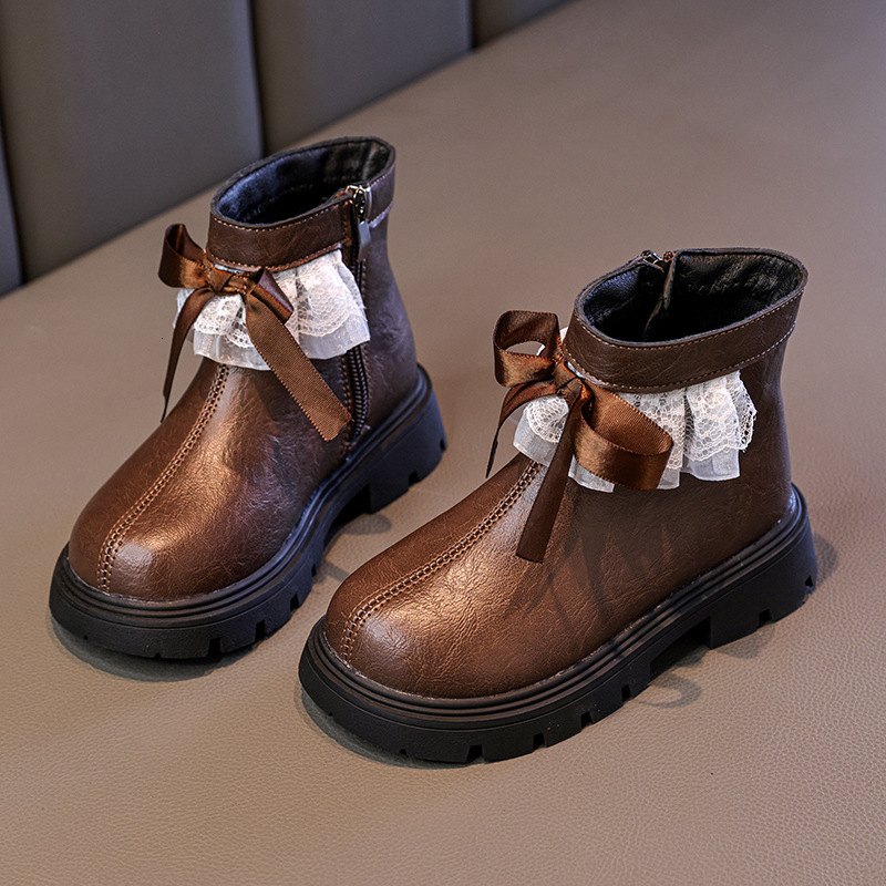 New designer shoes Girls Autumn Winter New British Style Little Girl Lace Edge Bow Martin Boots Fashionable Warm Versatile