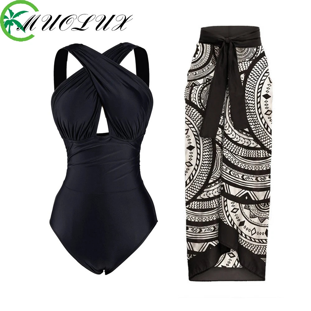 Womens swimsuit womens retro onepiece bikini set holiday beach solid dress summer plus size 250422