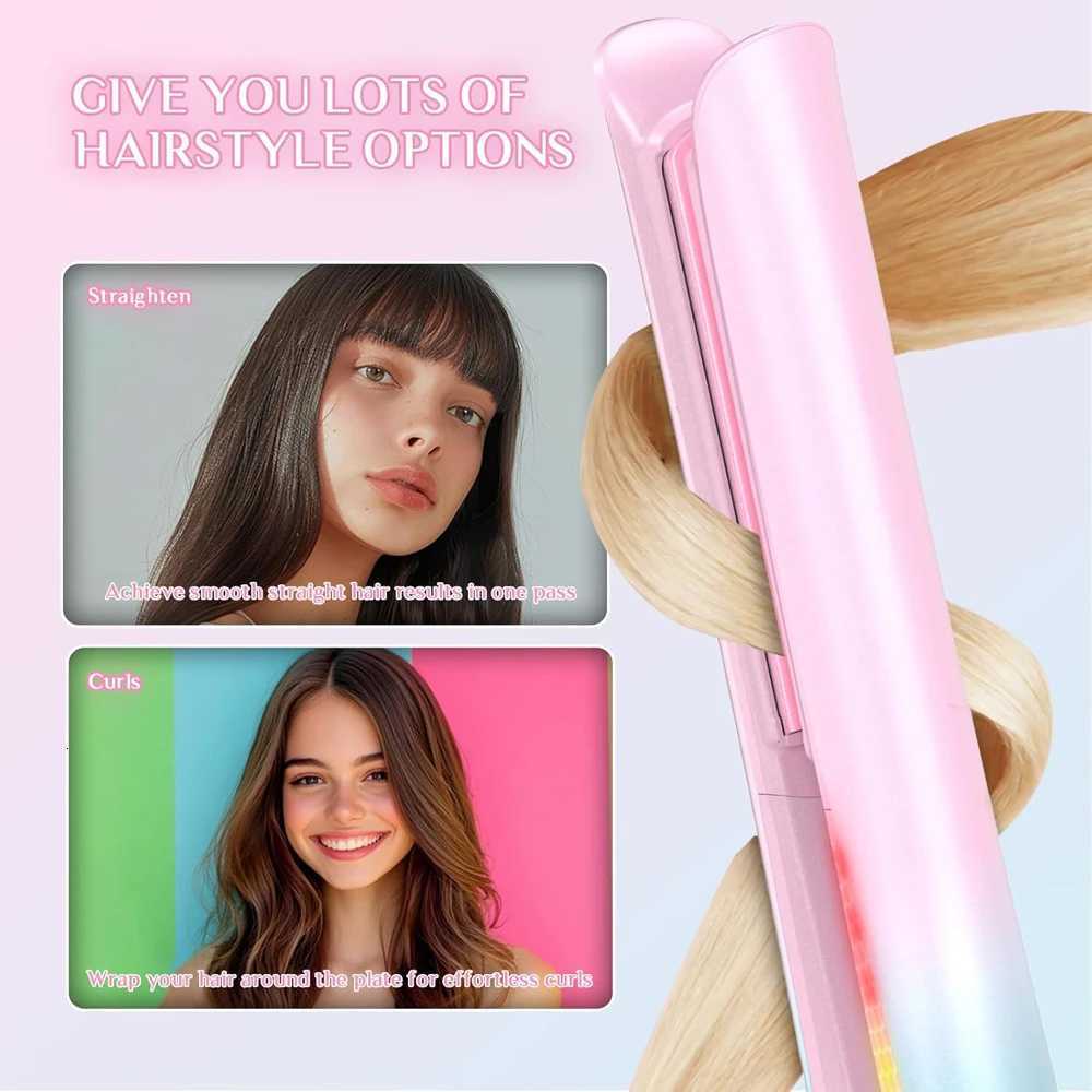 2 In 1 Hair Straightener and Curler 470F Professional Hair Flat Iron Colorful Light Dual VoltageT251122