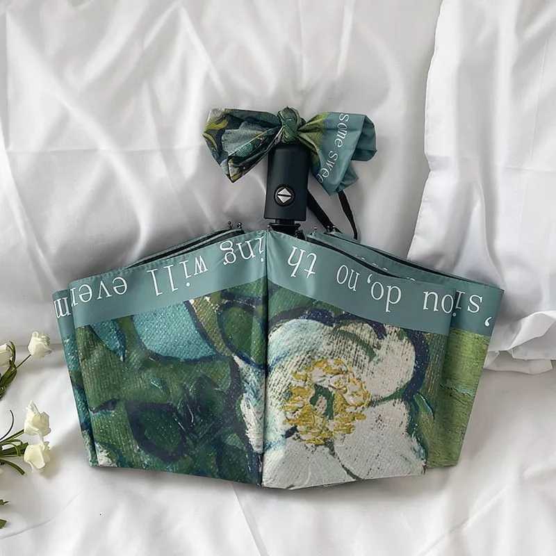 Van Gogh oil painting umbrella wild rose dual-purpose umbrella light luxury American retro umbrella British style cheap sunscreeM251122