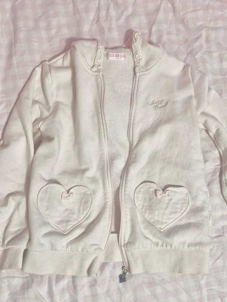 Y2k Cute Hoodie Womens Winter Clothing Kawaii White Love Street Clothing Loose Zipper Hoodie Korean Sweet Girl 90s Retro Long Sleeve M250422
