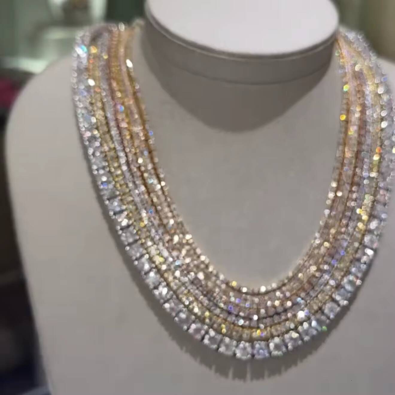 Top Sale S925 Sterling Silver 10K Real Solid Gold 3mm Round Brilliant Cut Lab Grown Diamond Tennis Chain Necklace