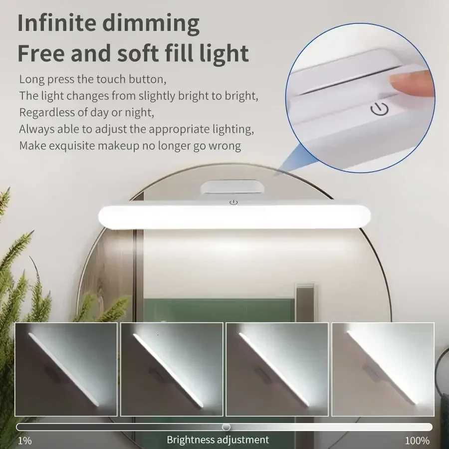 LED Mirror Front Makeup Light Rechargeable Magnetic Eye Protection Reading Lamp Touch Wall Light for Dormitory Wardrobe Lighting M251122