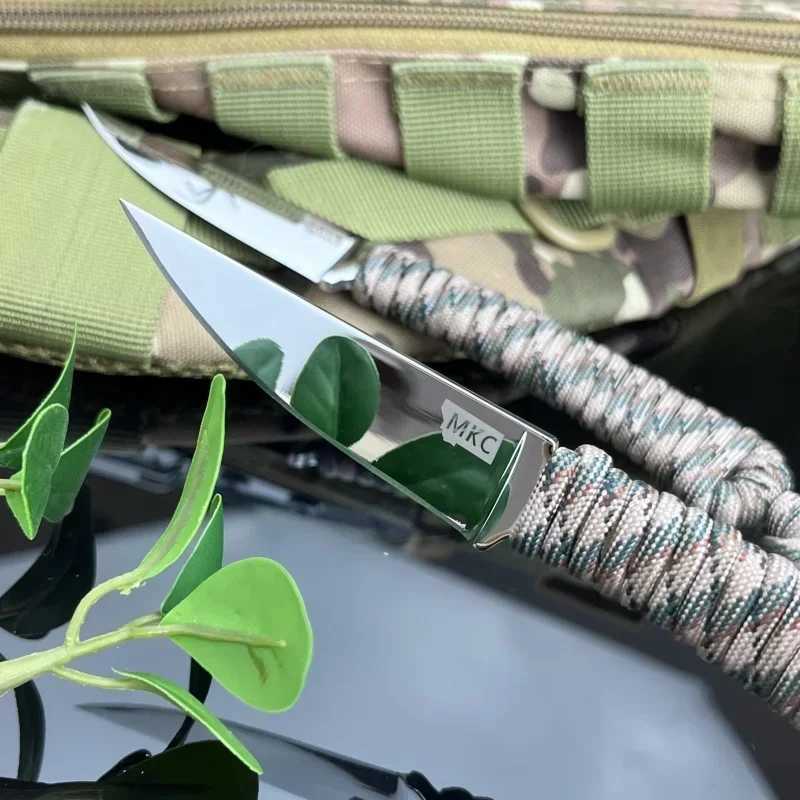 MKC outdoor straight knife nylon rope handle pocket scabbard suitable for climbing hunting fishing and mens giftsXJ250421