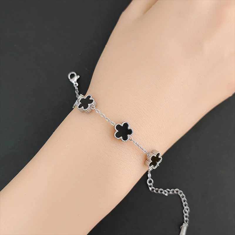 Gold-plated stainless steel five-flower four-leaf clover double-sided bracelet adjustable simple fashion jewelry gift for women J251122