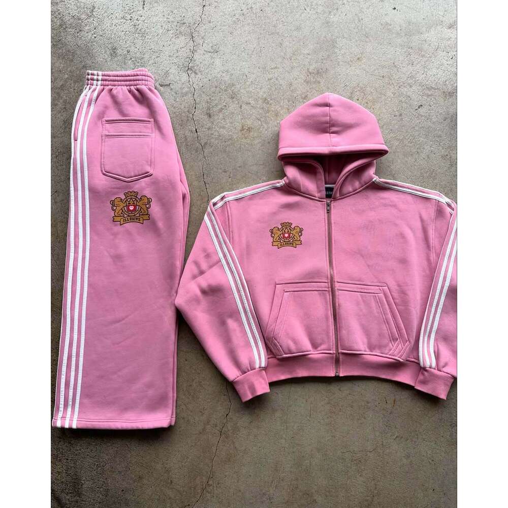 2025 American three bar zipper cardigan jacket hooded sweatshirt casual campus style men