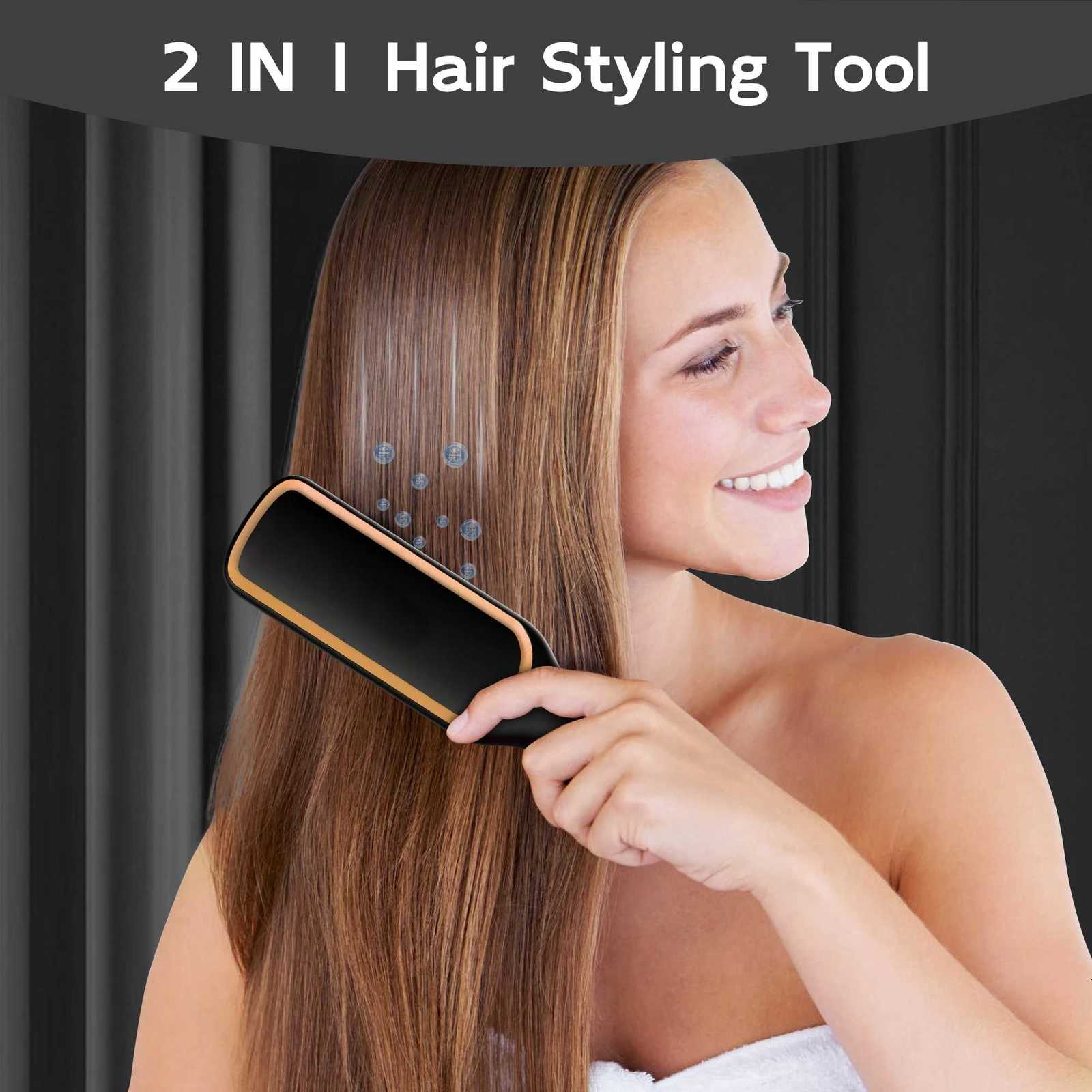 Nic Hair Straightener Brush Hair Straightening Iron Brush Auto-Off LED Display Hair Straightener Comb for WomenT251122