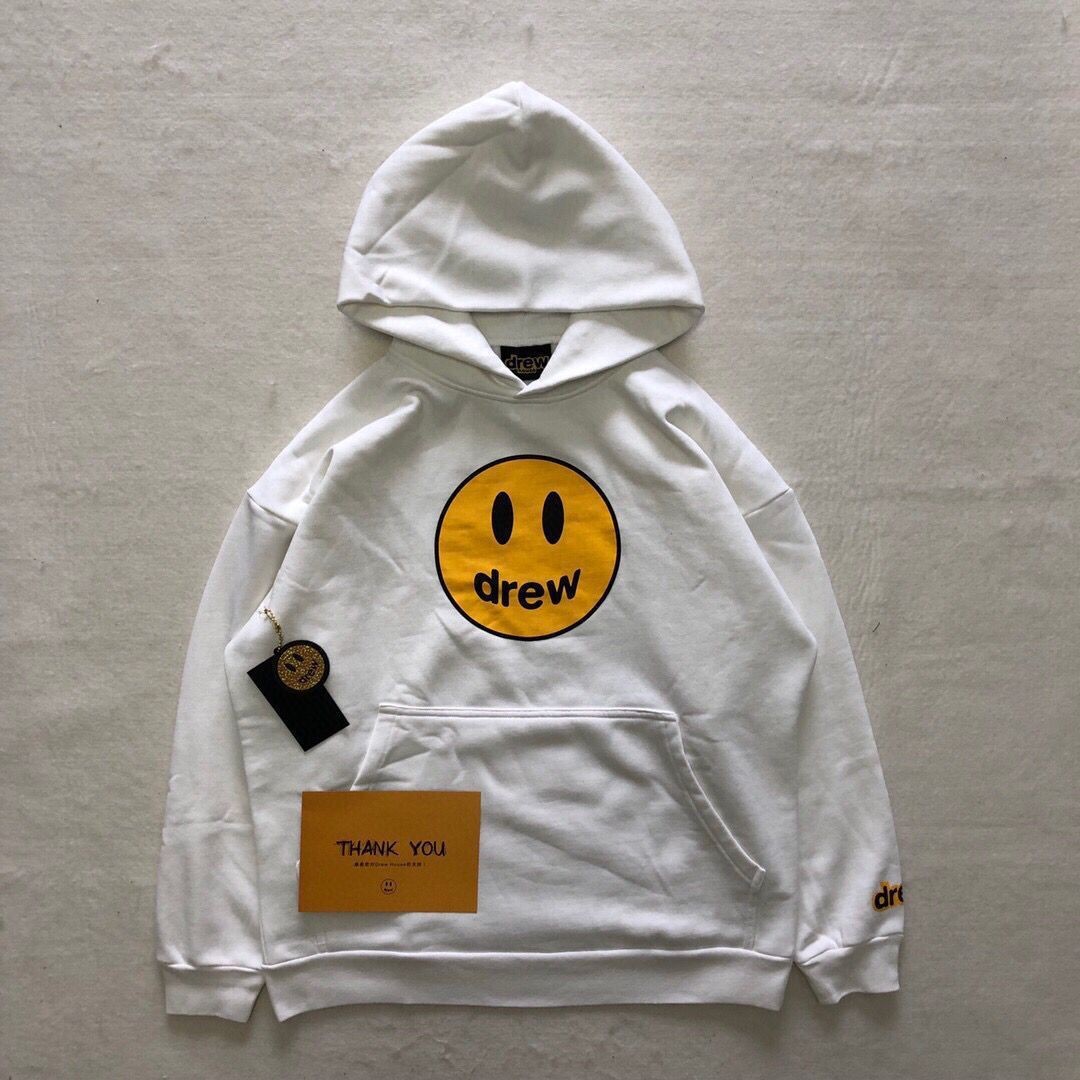 Drew House Justin Bieber's DREW smiling face fleece-lined hoodie for men and women loose-fitting street long-sleeve hooded sweater