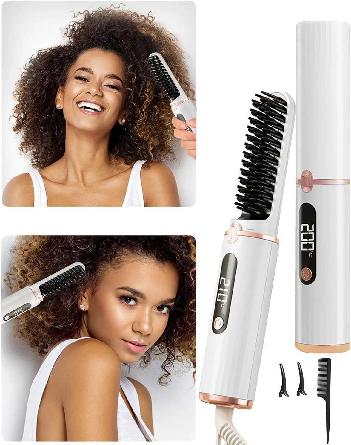 Straight Hair Comb Electric LCD Ceramic Heating Portable Negative Ion Styling Tool 4 Temp Settings 140-200 Straightening CombT251122