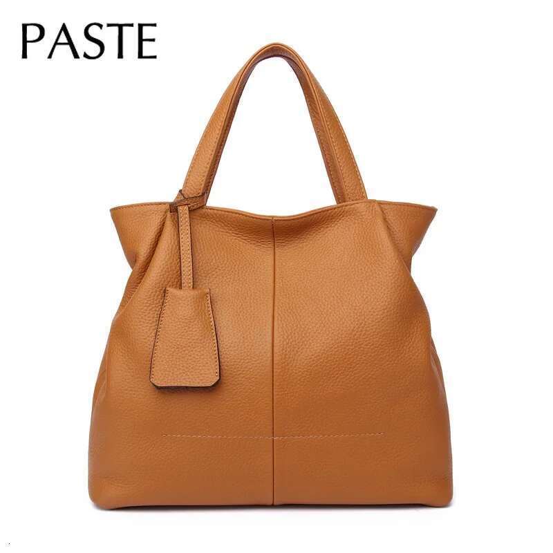 Simple Top Quality Tote Bag Grey Real Genuine Leather Women Handbag Soft Big Solid Color Female Shoulder Bags Bag