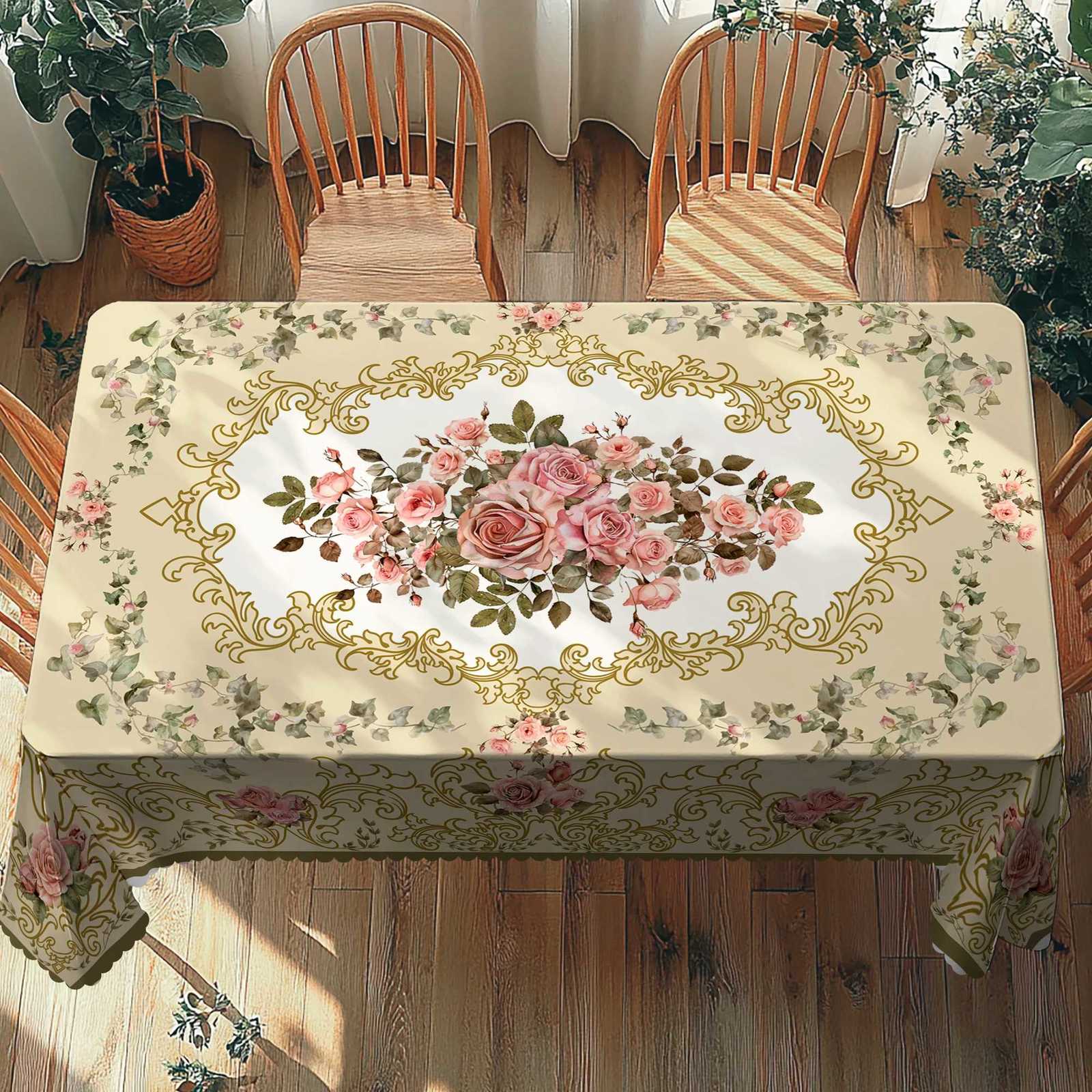 1 Piece of Elegant Vintage Pink Rose Tablecloth 4 Pieces of SelfAdhesiveR etroL uxuryT extureR ounda ndR ectangular3 DP rintedT ableclothE mbossedE C2
