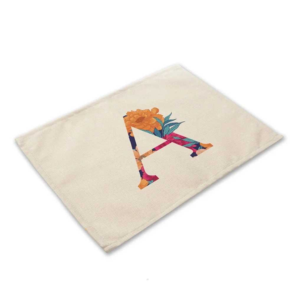 2pcs Flower 26 Initial Name Letter Cotton Linen Pad Dining Table Mats Cup Mat Pattern Kitchen Placemat 3040cm HomeDecor C251122